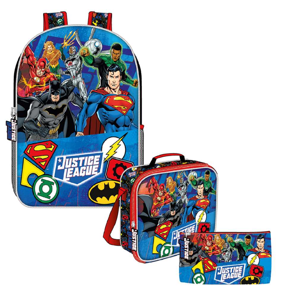 Mochila Lonch y Cartuchera JUSTICE Almacenes el Titán