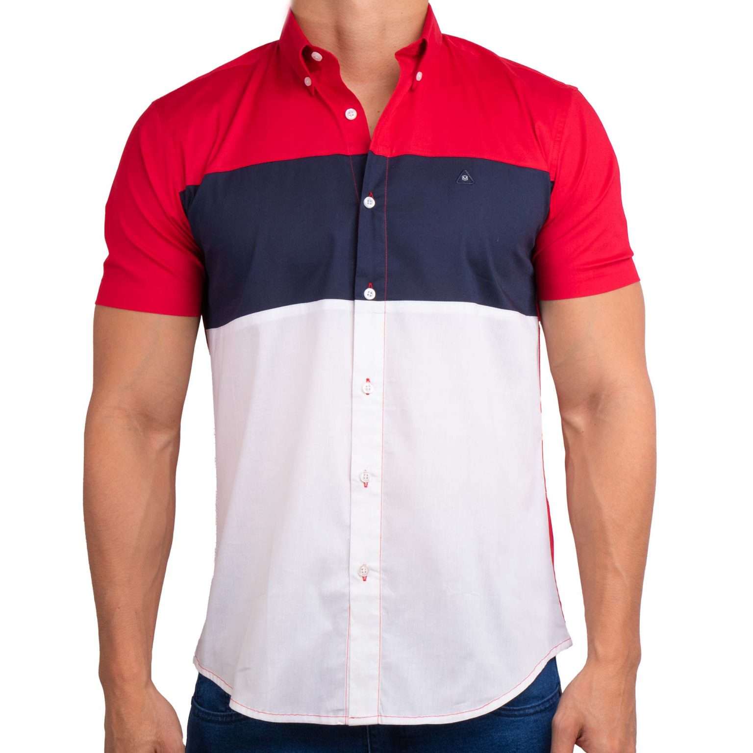 camisa para niño rojo azul y blanco